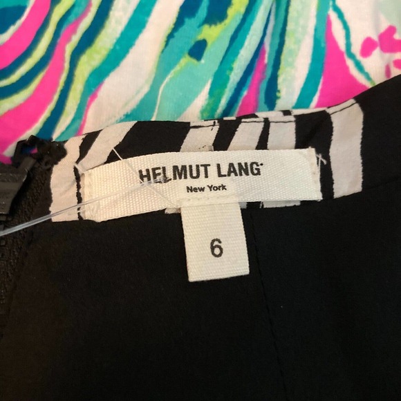 Helmut Lang Dress Womens Sz 6 Black White Zebra 100% Silk Dolman Sleeve Mini - Picture 4 of 10
